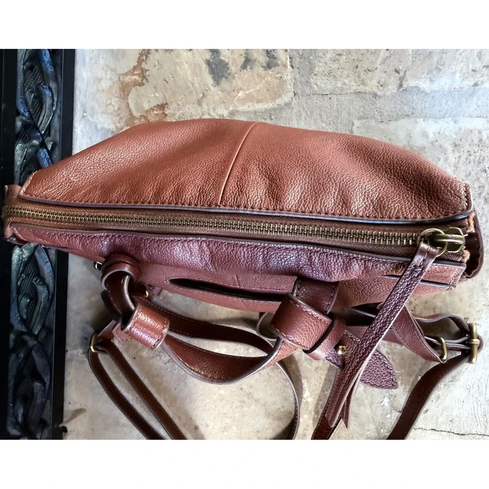 Fossil Elina Convertible Leather Backpack Shoulder Bag Brown